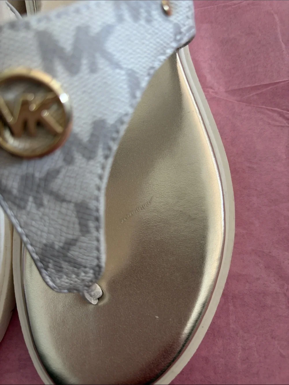 Michael Kors Gold Logo Silver-Tone Thong Sandals